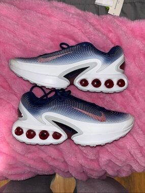 Nike Gradient Navy & White Sneakers with Pink Swoosh and Red Air Pods